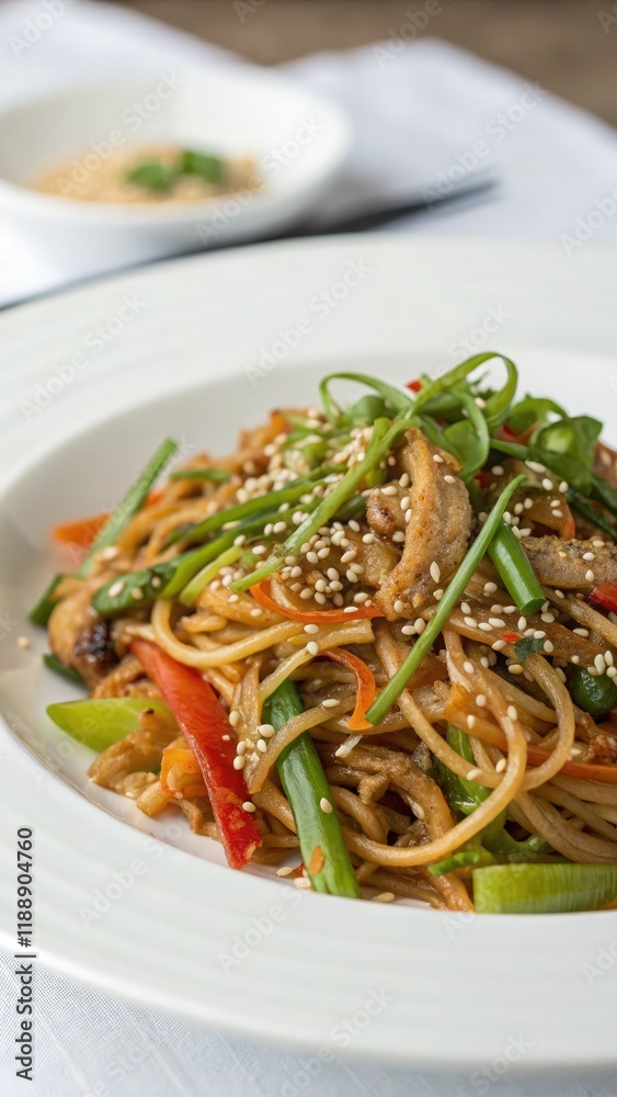 Minimalist Studio Shot of Vegetable Yakisoba on a Plate. Generative AI Minimalist Studio Shot of Vegetable Yakisoba on a Plate. Generative AI