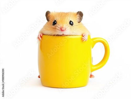 Adorable Hamster in Yellow Mug Cute Pet Animal Photography photo