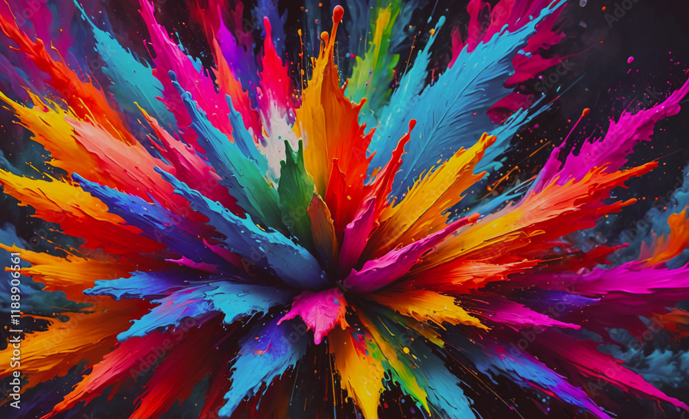 Colorful explosion of paint with a rainbow of colors. The colors are red, yellow, green, blue, and purple Colorful explosion of paint with a rainbow of colors. The colors are red, yellow, green, blue, and purple