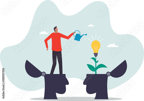 Teaching and learning to develop new skill or wisdom, inspiration or advice to achieve success, growth mindset or knowledge transfer.business concept.flat character.