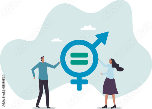 Gender equality, man and woman equal, balance and diversity in workplace, female and male employee having equal opportunity.business concept.flat character.
