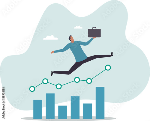 Leap forward, business change or transform to success winning, jump high challenge or progress to achievement, courage to move forward .business concept.flat character.