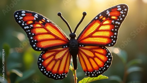 realistic highly detailed crochet of a butterfly with a nature background