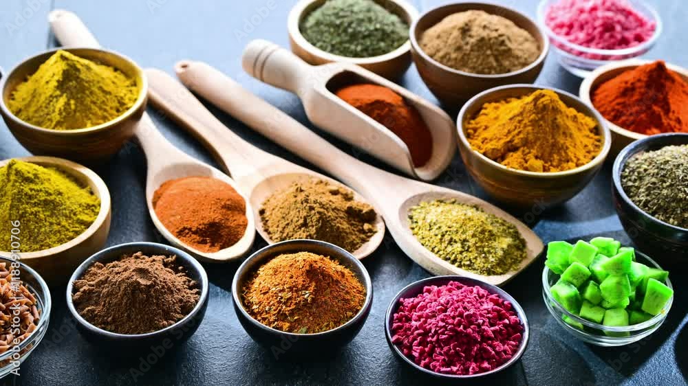 Composition with assortment of spices and herbs. Composition with assortment of spices and herbs.