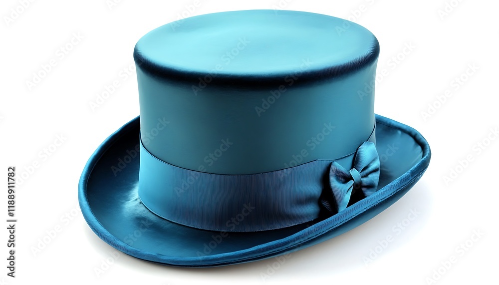 Chic teal top hat with a luxurious satin texture, isolated on a white backdrop