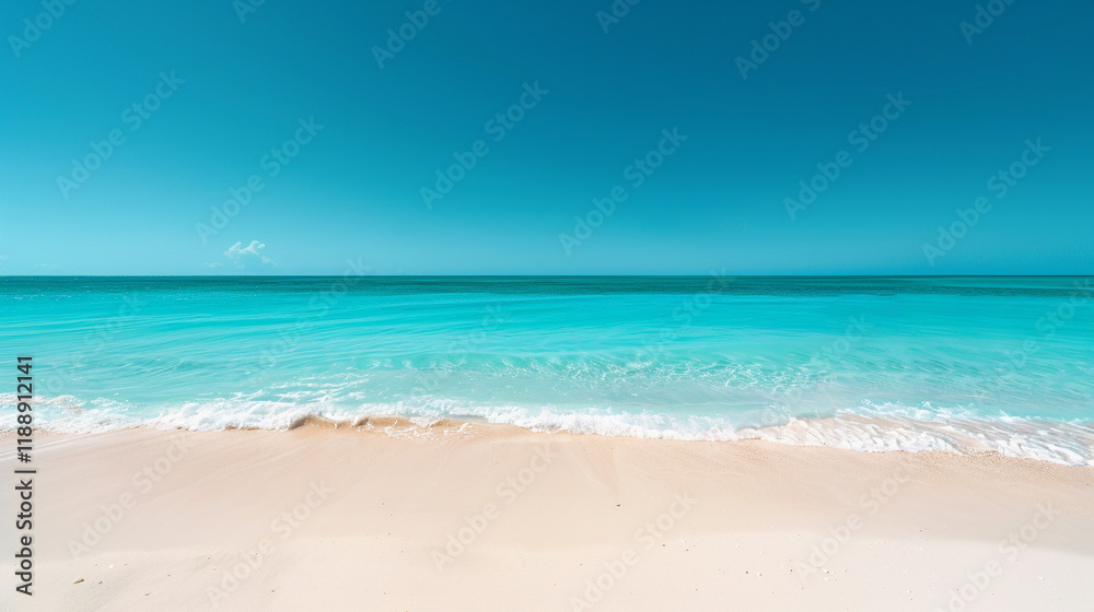 Fototapeta premium The pristine beaches of Whitehaven in Australia, with pure white sand blending seamlessly into turquoise waters under a clear blue sky.