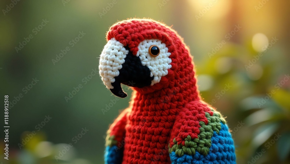 Fototapeta premium realistic highly detailed crochet of a macaw with a nature background