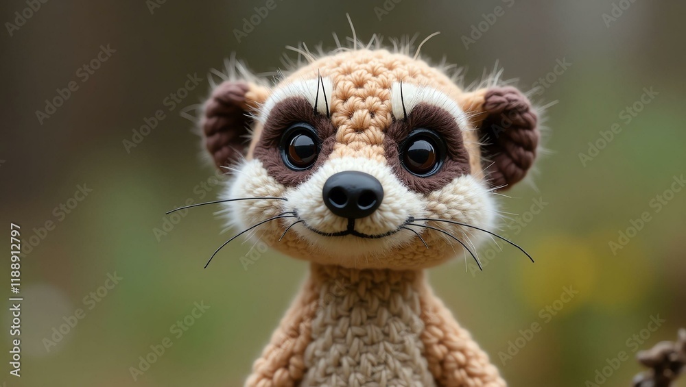 Fototapeta premium realistic highly detailed crochet of a meerkat with a nature background