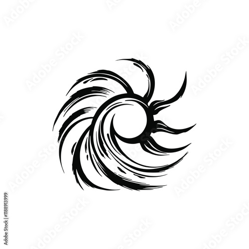 Abstract whirlwind tattoo style illustration in black and white