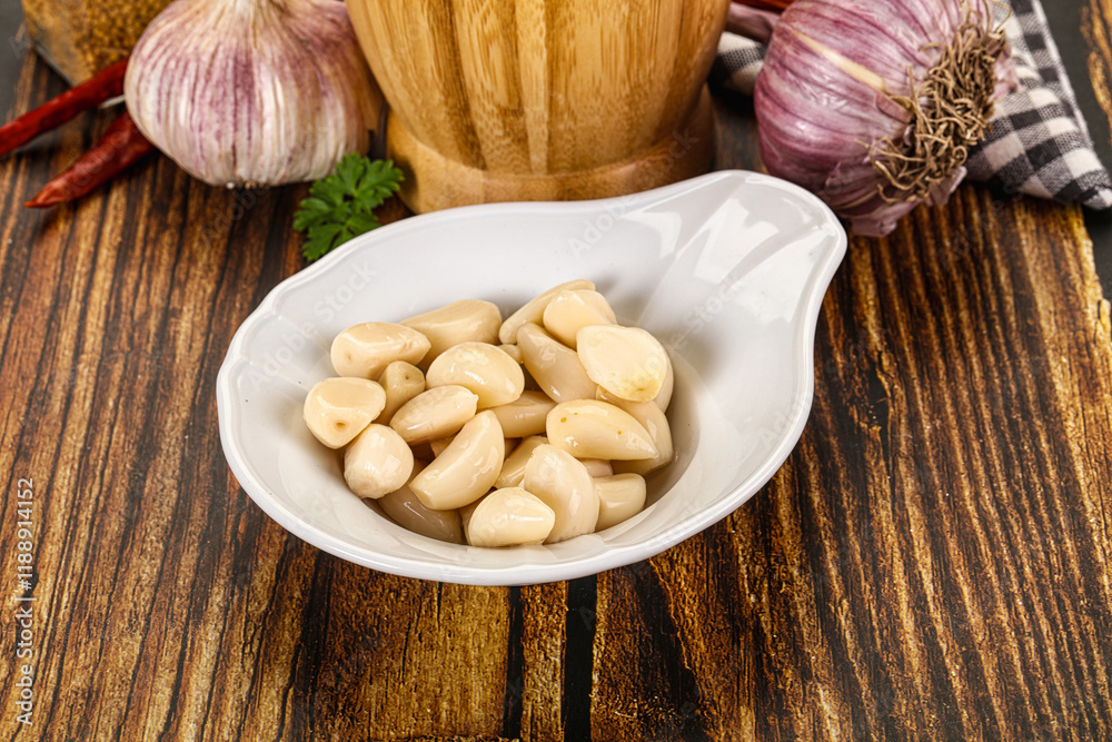 Tasty aroma marinated garlic cloves Tasty aroma marinated garlic cloves