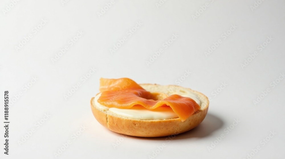 A delectable bagel topped with creamy spread and a delicate layer of smoked salmon A delectable bagel topped with creamy spread and a delicate layer of smoked salmon