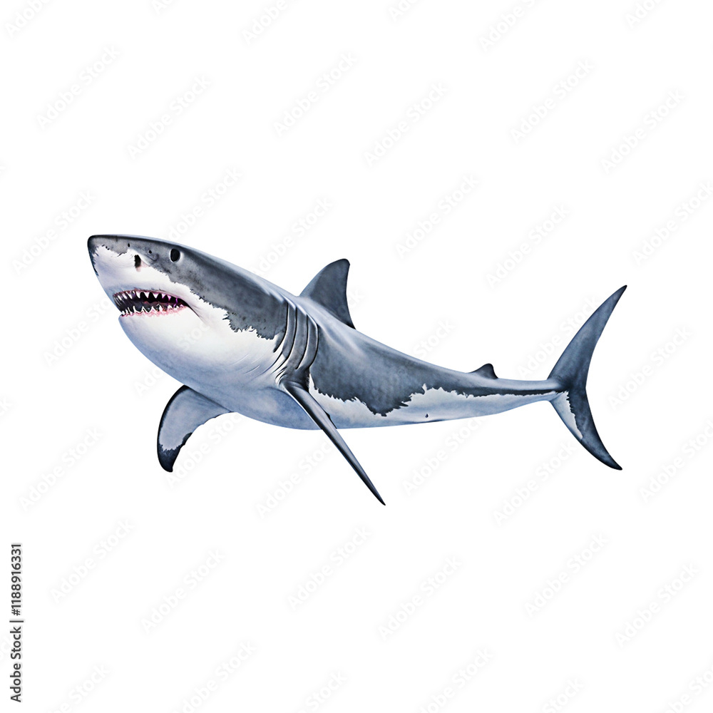 Fototapeta premium Powerful Great White Shark for Thriller or Adventure Themes, Transparent Background