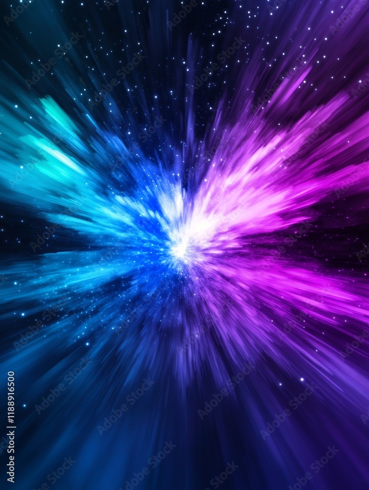 Naklejka premium Night Sky Fireworks Display: A Stunning Burst of Light - Cosmic explosion, vibrant colors, energy burst, stellar fireworks, celestial phenomenon. Symbolizes power, creation, excitement, wonder, and dy
