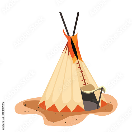 Teepee or wigwam, dwelling of north nations of Canada, Siberia, North America