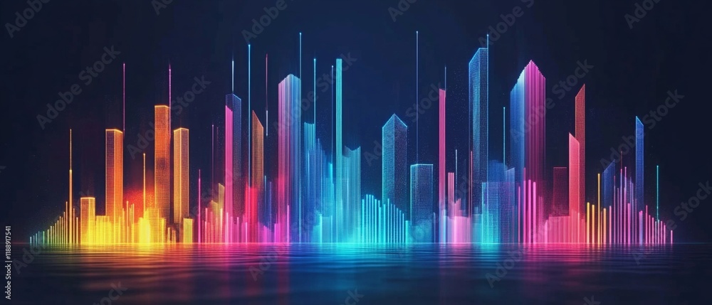 A Create vibrant futuristic cityscape skyline with colorful lights and reflections A Create vibrant futuristic cityscape skyline with colorful lights and reflections
