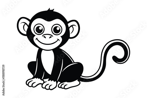 Silhouette art design of a playful cartoon baby monkey with a curly tail.eps