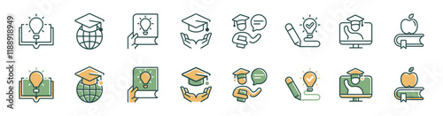 knowledge cognition achievement line icon set education intelligence genius learning signs vector illustration