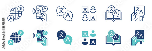 simple global language translate icon set online international communication translation service education dictionary signs vector illustration for web and app