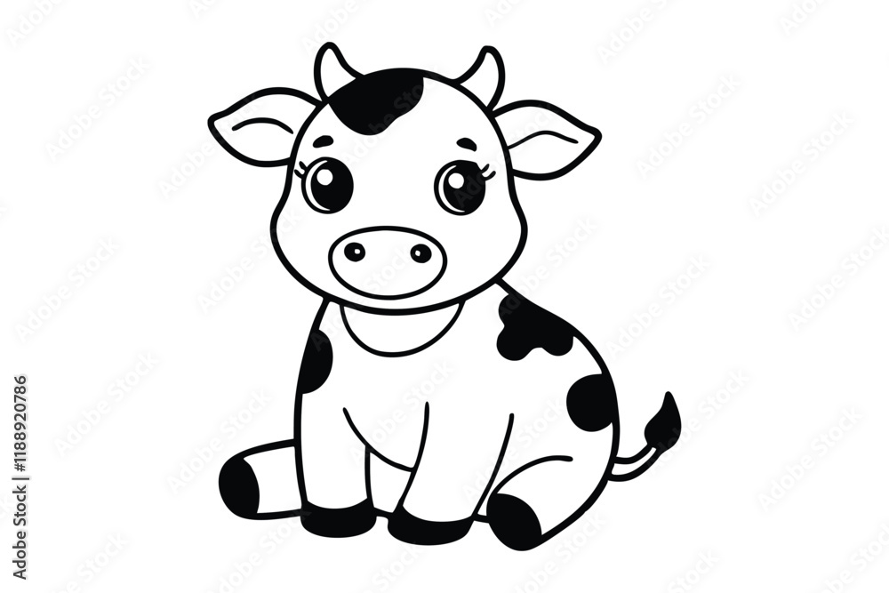Obraz premium Line art design of an adorable cartoon baby cow with small spots.eps
