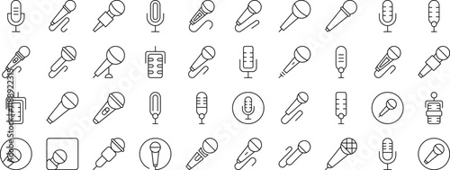 Microphone Line Icon Bundle. Outline Signs for Graphic and Web Design, Apps, Adverts, Various Cards