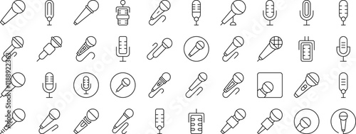 Microphone Line Icon Pack. Outline Signs for Graphic and Web Design, Apps, Adverts, Various Cards