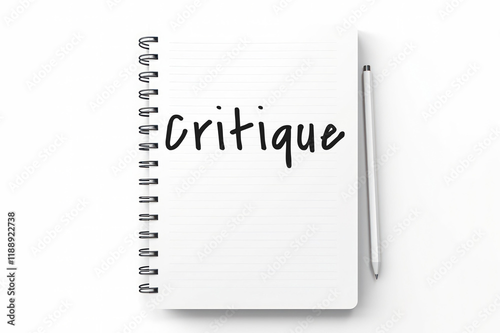 Critique inscription text words on notepad page Critique inscription text words on notepad page