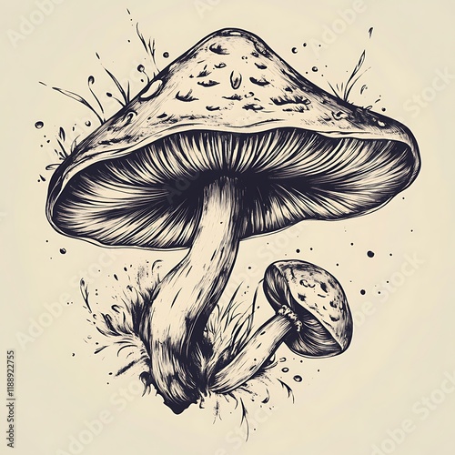 Enchanted glowing mushroom in fantasy landscape. photo