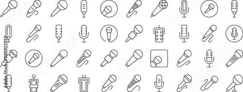 Microphone Thin Line Icon Set. Outline Signs for Graphic and Web Design, Apps, Adverts, Various Cards