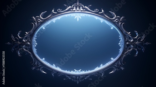 Oval frame with a frosted glass texture and glowing edges.
