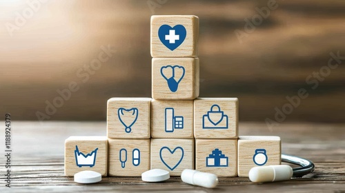 Health and wellness icons creative illustration digital design modern workspace informative concept