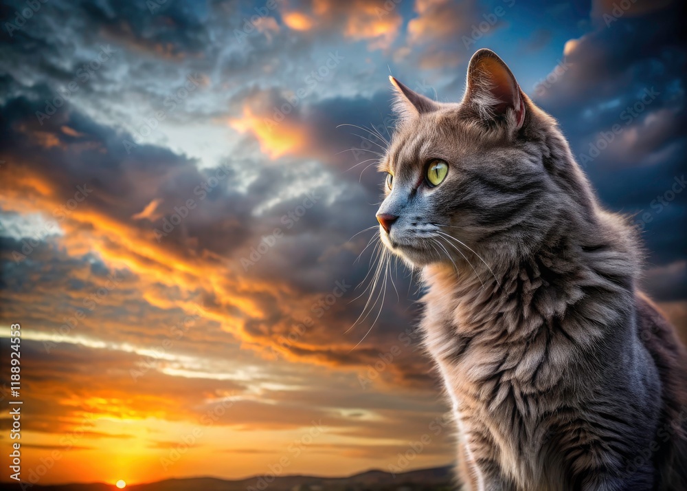 Obraz premium Shadowy elegance: a grey cat's silhouette, a captivating portrait in majestic feline form.