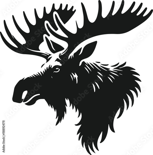 Wallpaper Mural A striking black and white silhouette of a moose head, showcasing its large antlers and detailed fur. Torontodigital.ca