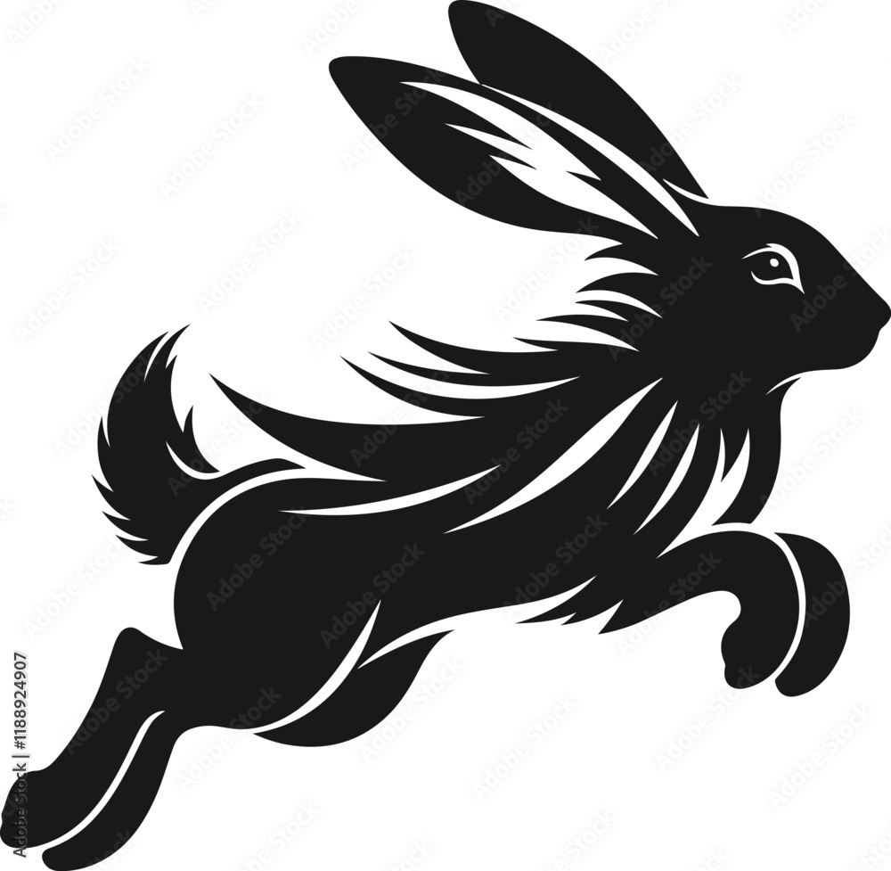 Silhouette of a leaping hare, stylized graphic design. Silhouette of a leaping hare, stylized graphic design.