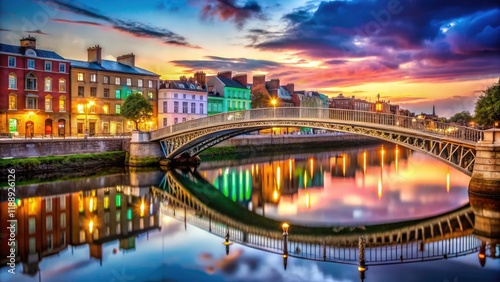 Stunning Ha'penny Bridge photo, a high-resolution Dublin cityscape image highlighting Irish architecture and scenic beauty, deep depth of field. photo