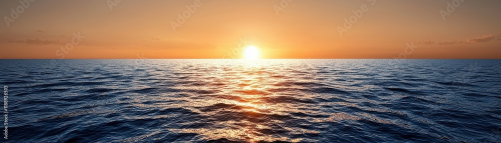 Obraz premium Serene Sunset Over Calm Ocean Waves with Warm Colors and Peaceful Atmosphere