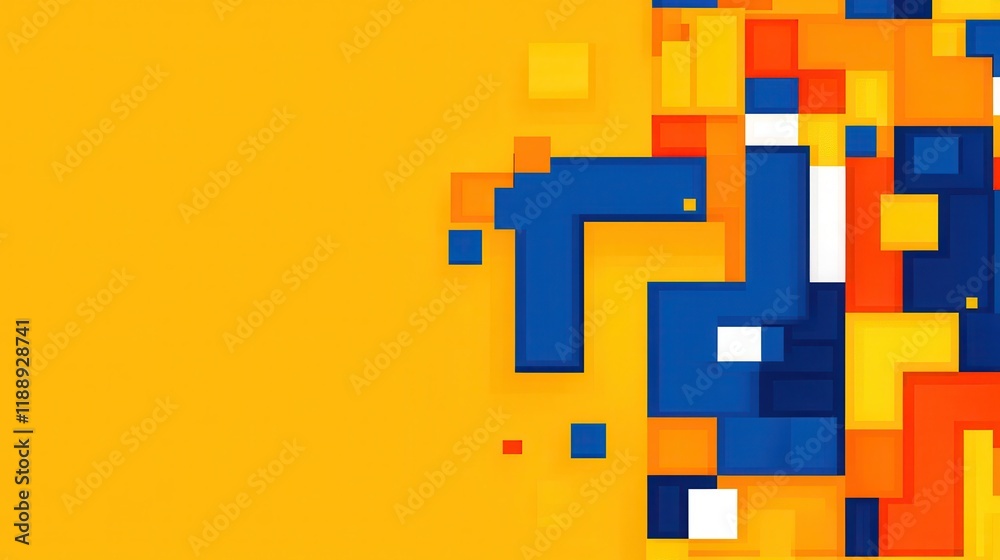 Abstract Geometric Design: Vibrant Orange, Blue, and White Pixelated Shapes Abstract Geometric Design: Vibrant Orange, Blue, and White Pixelated Shapes