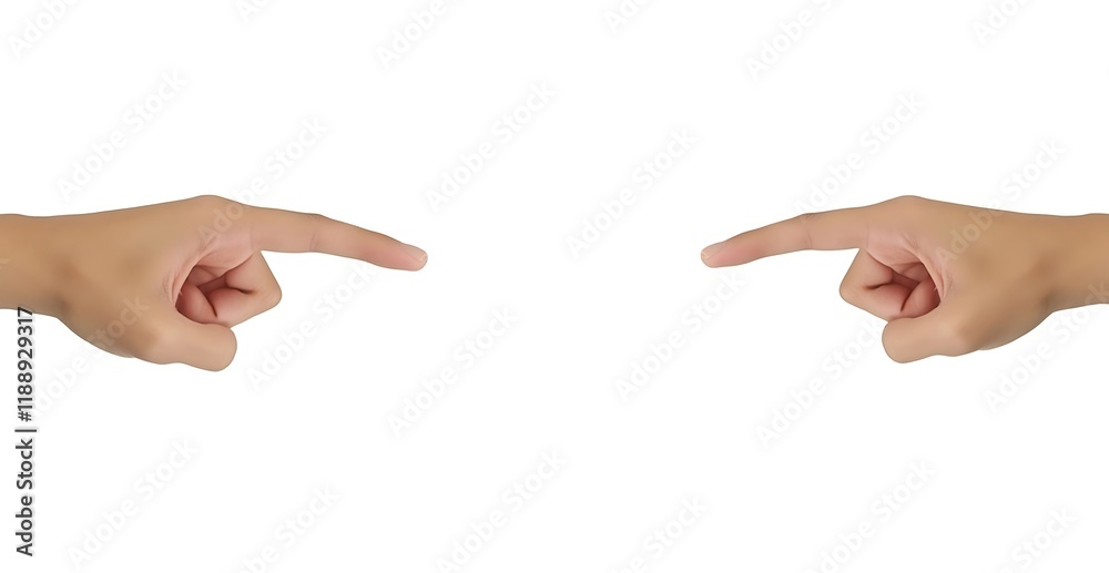 A close-up of hand pointing at something on white background A close-up of hand pointing at something on white background