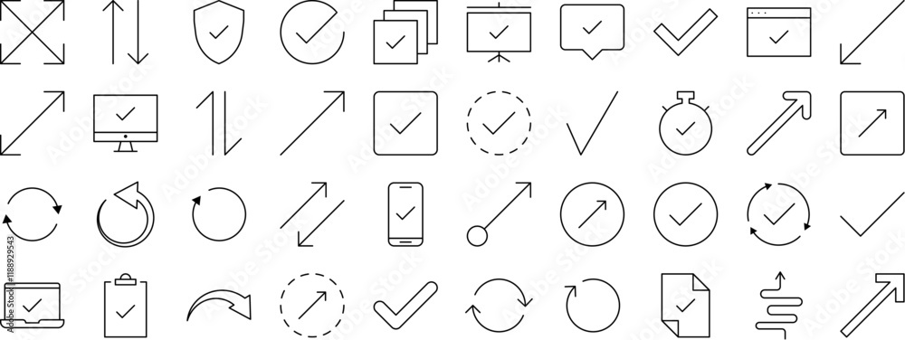 Set of Various Arrows Related Line Icons. Outline Signs for Graphic and Web Design, Apps, Adverts, Various Cards Set of Various Arrows Related Line Icons. Outline Signs for Graphic and Web Design, Apps, Adverts, Various Cards