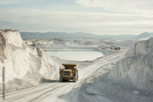 Mining truck carrying lithium in lithium mine on a sunny day photo