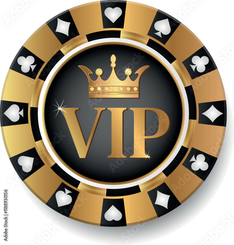 Isolated golden vip casino chip.