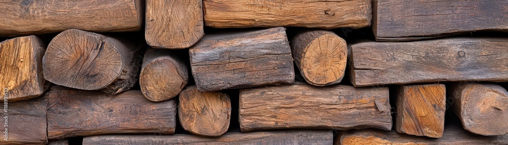 Textured Brown Wood Logs Stacked in a Rustic Pattern for Natural Aesthetic Appeal
