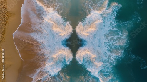 Aerial View of Waves Meeting the Shoreline