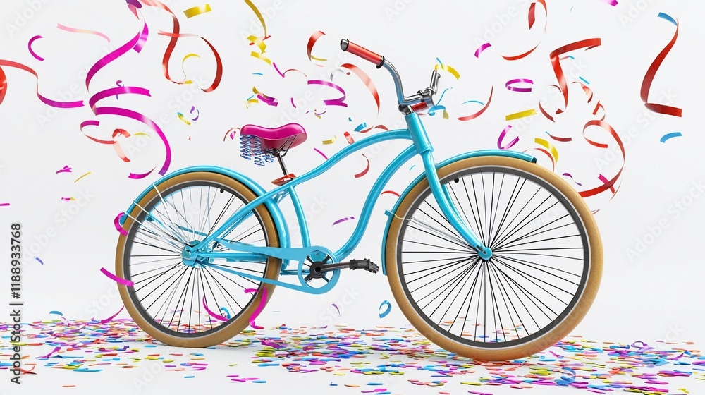 Fototapeta premium Light blue cruiser bicycle with confetti.
