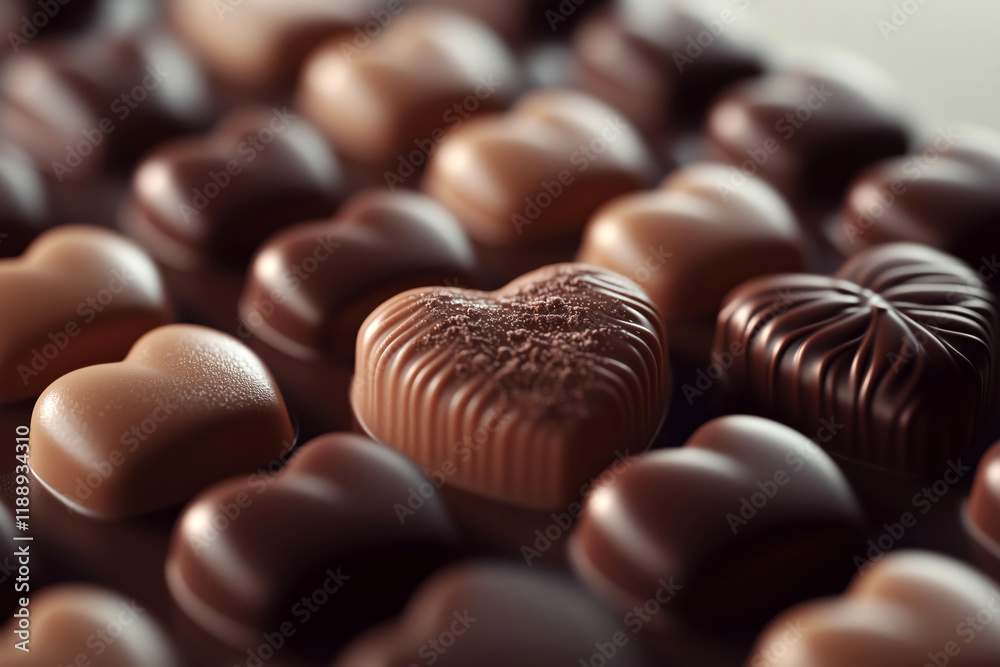 Various heart-shaped chocolates stacked together