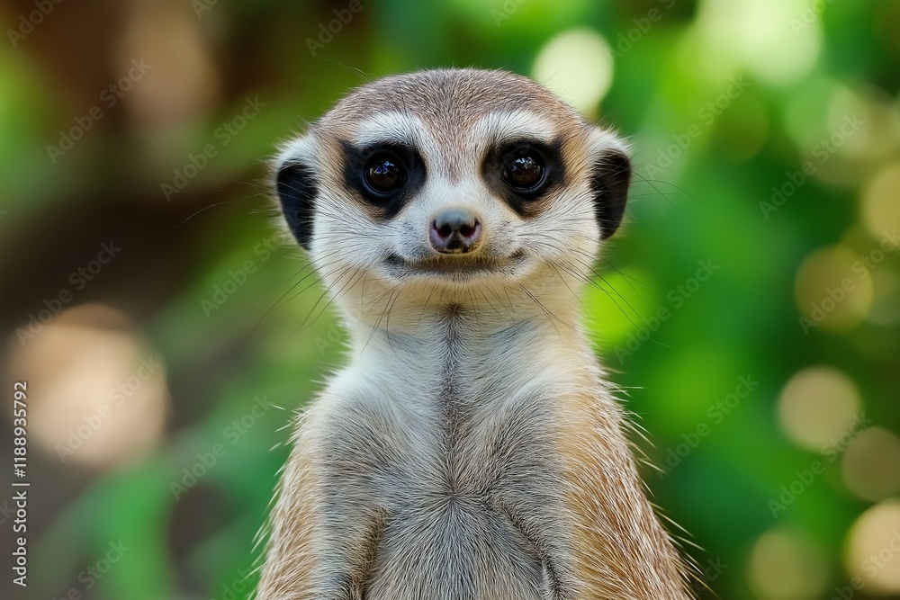 A meerkat with a contemplative expression, set against a lush green backdrop that reflects serenity. A meerkat with a contemplative expression, set against a lush green backdrop that reflects serenity.