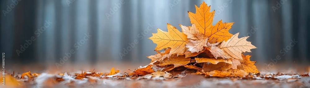 Pile of Colorful Autumn Leaves with Soft Focus Background in Nature Setting Pile of Colorful Autumn Leaves with Soft Focus Background in Nature Setting