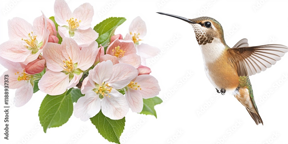 Naklejka premium Hummingbird and Apple Blossoms Springtime Beauty Nature Scene