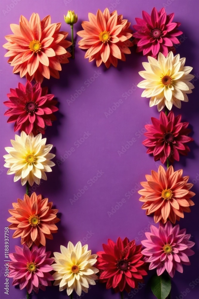 Fototapeta premium Vibrant Floral Arrangement on a Purple Background A Frame of Colorful Blooms