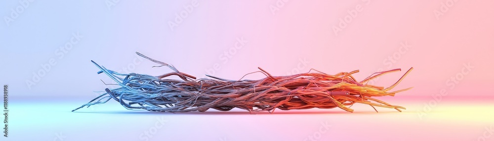 Nest Made of Twigs and Branches on a Soft Gradient Background in Blue and Red Tones Nest Made of Twigs and Branches on a Soft Gradient Background in Blue and Red Tones
