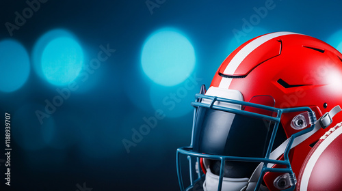 Close-up of a vibrant red football helmet against a blurred background. photo